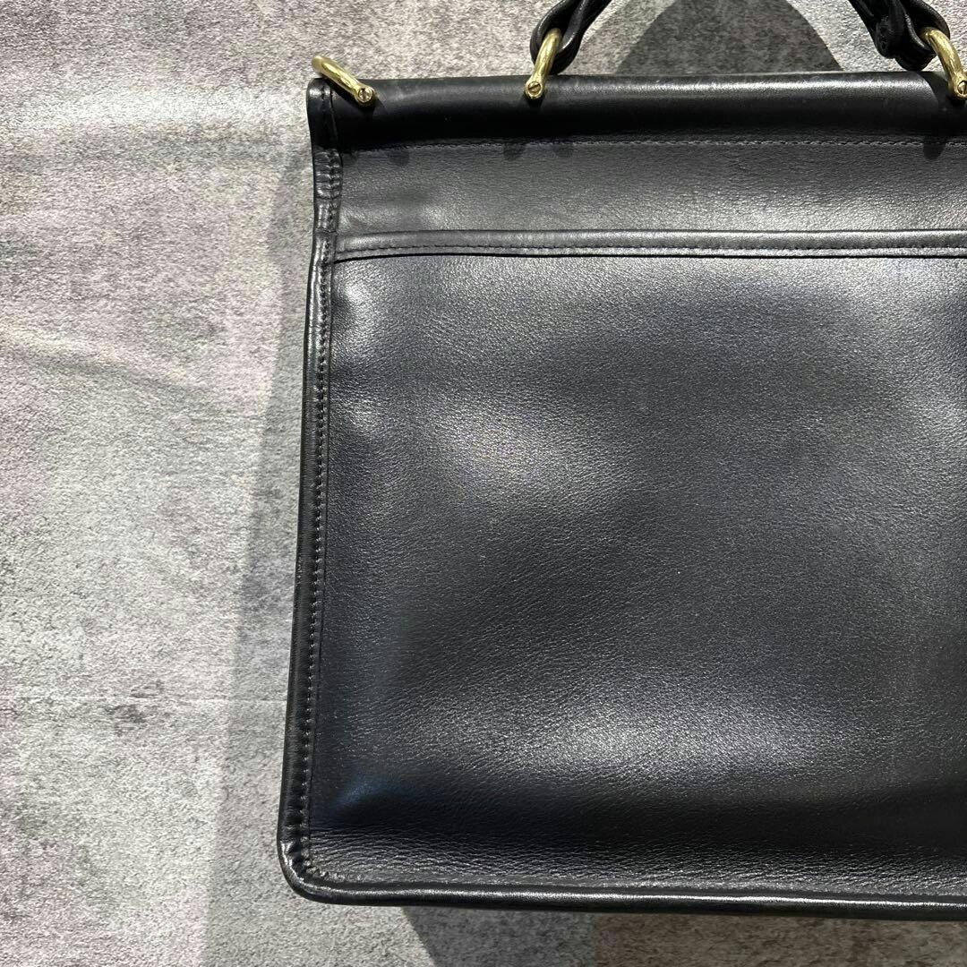 COACH Willis Vintage Black Leather Top Handle Bag 9927 Turn Lock 10.4in 24.5cm