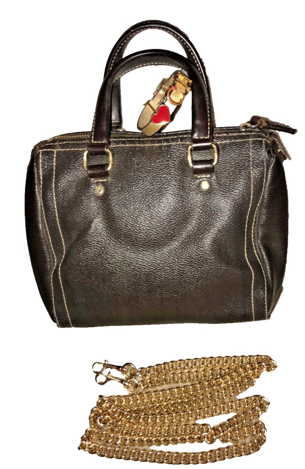 Carolina Herrera Brown Leather Top Handles Mini Andy Bag Gold Chain Long Strap