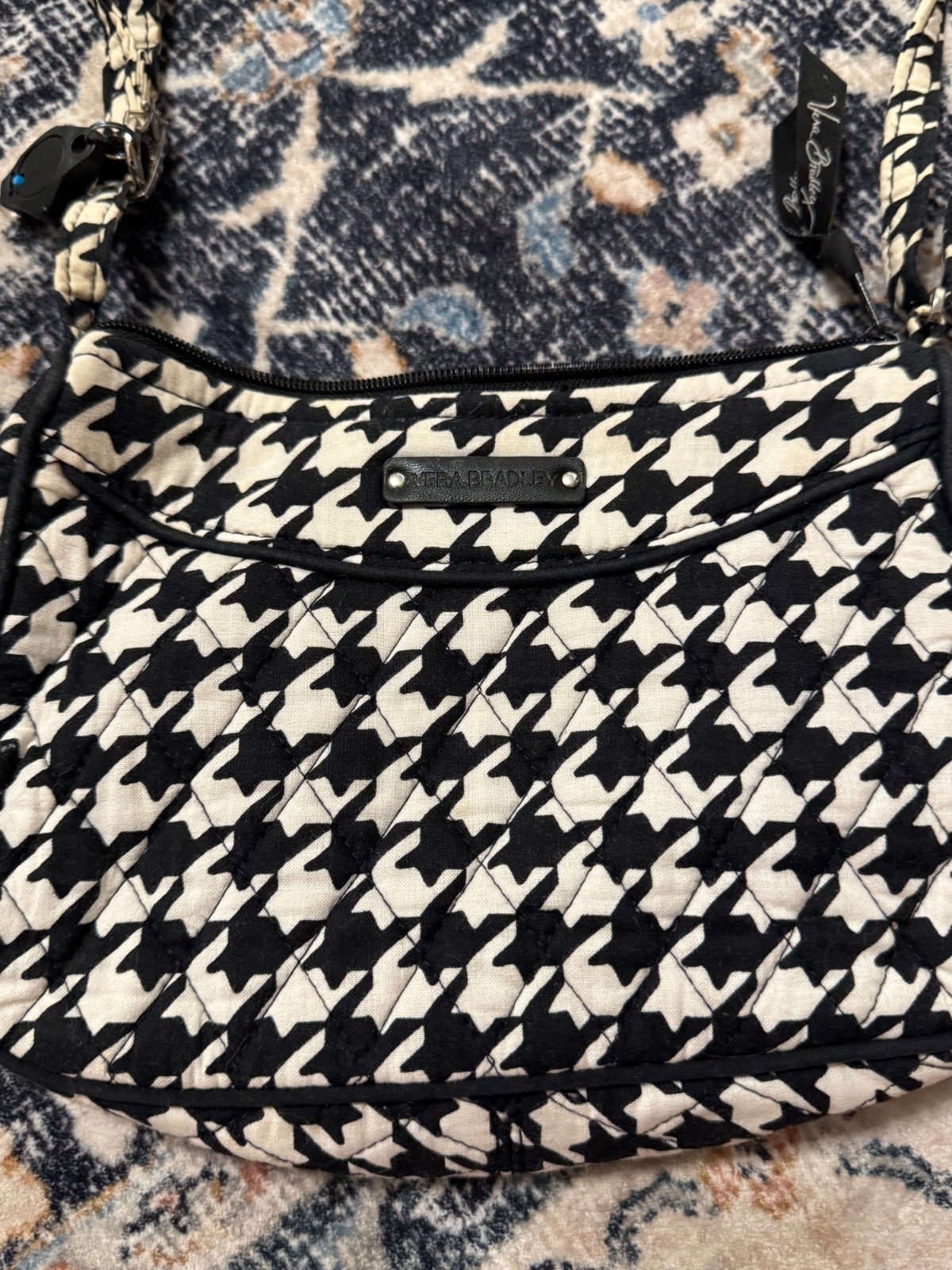 Vera Bradley Black White Houndstooth Quilted Crossbody Bag Purse