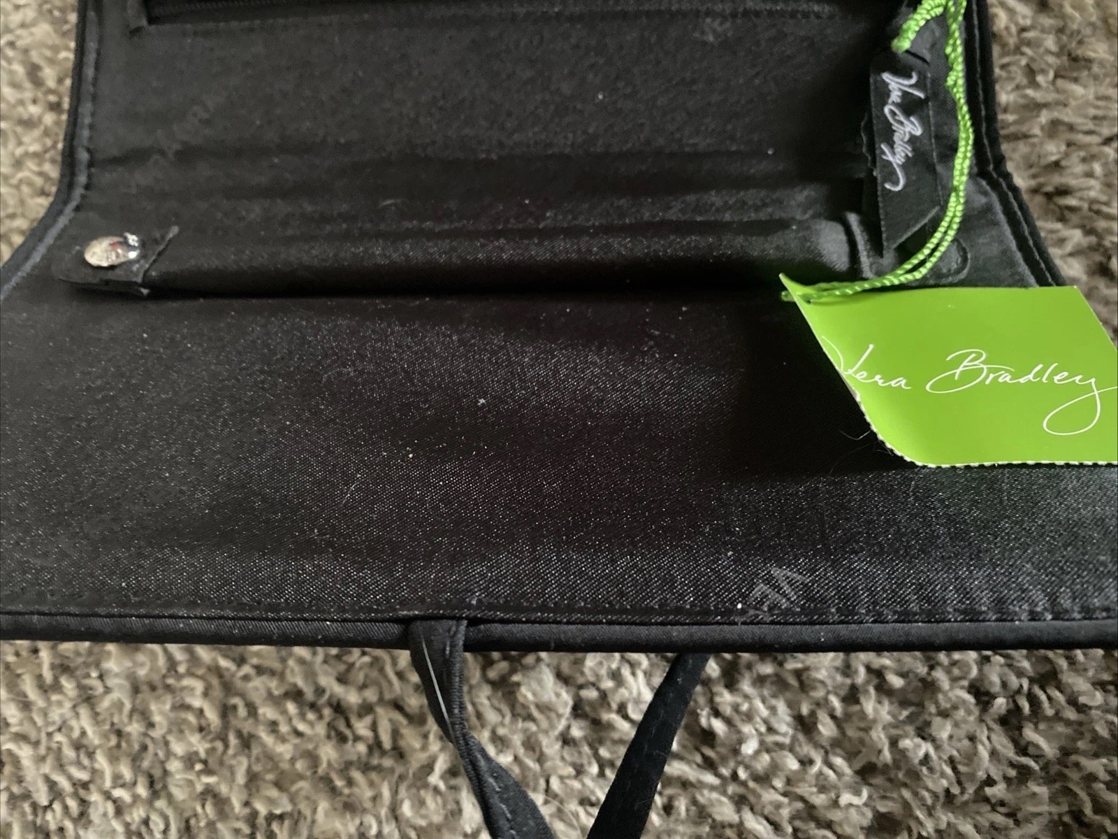 Vera Bradley black, quilted, microfiber jewelry travel case, trifold