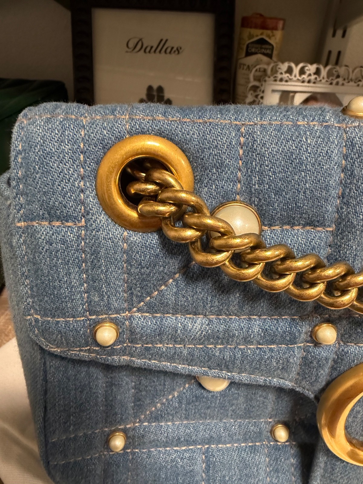 Gucci GG Marmont Chain Shoulder Bag Denim Blue