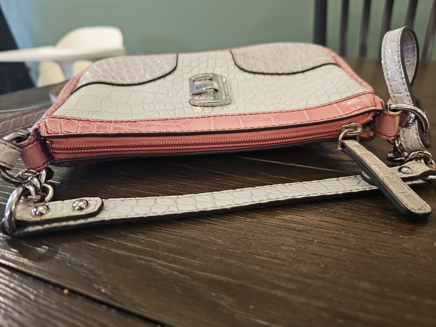 Guess Pink & beige Crossbody Purse Croc Skin Y2K Bling Logo