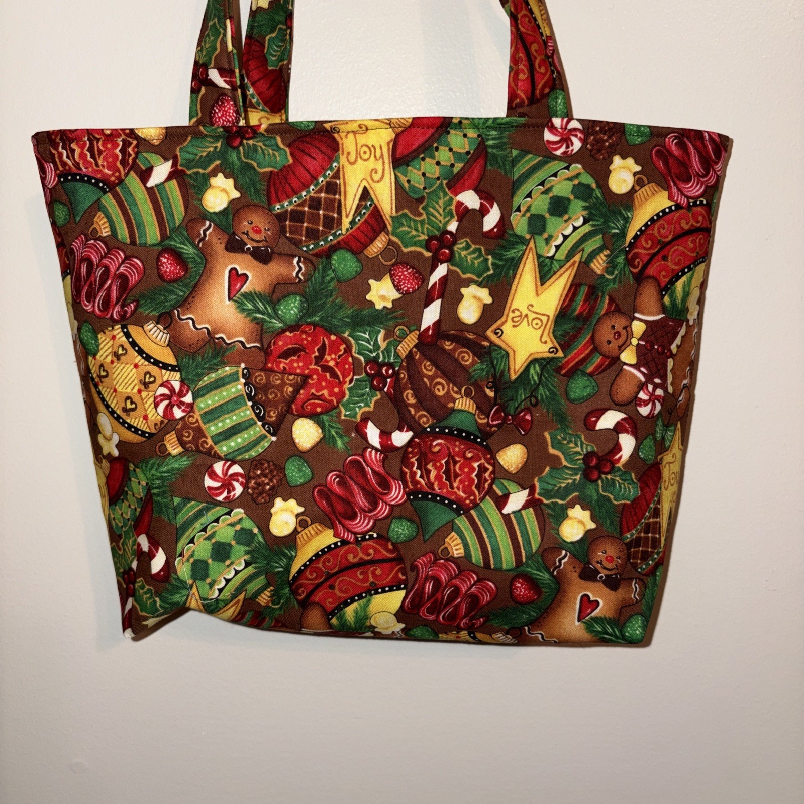 Handmade Gingerbread Character with Ribbon Candy Ornaments Tote Bag Purse