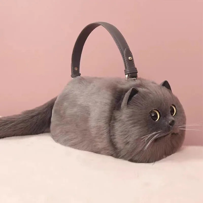Handmade Plush Cat Shoulder Bag Cute Crossbody Purse Women Gift Kawaii Cat Bag