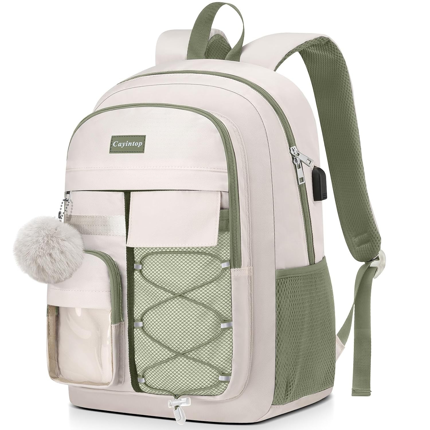 Women’s 15.6 Inch Beige Green Casual Laptop Backpack for College Students