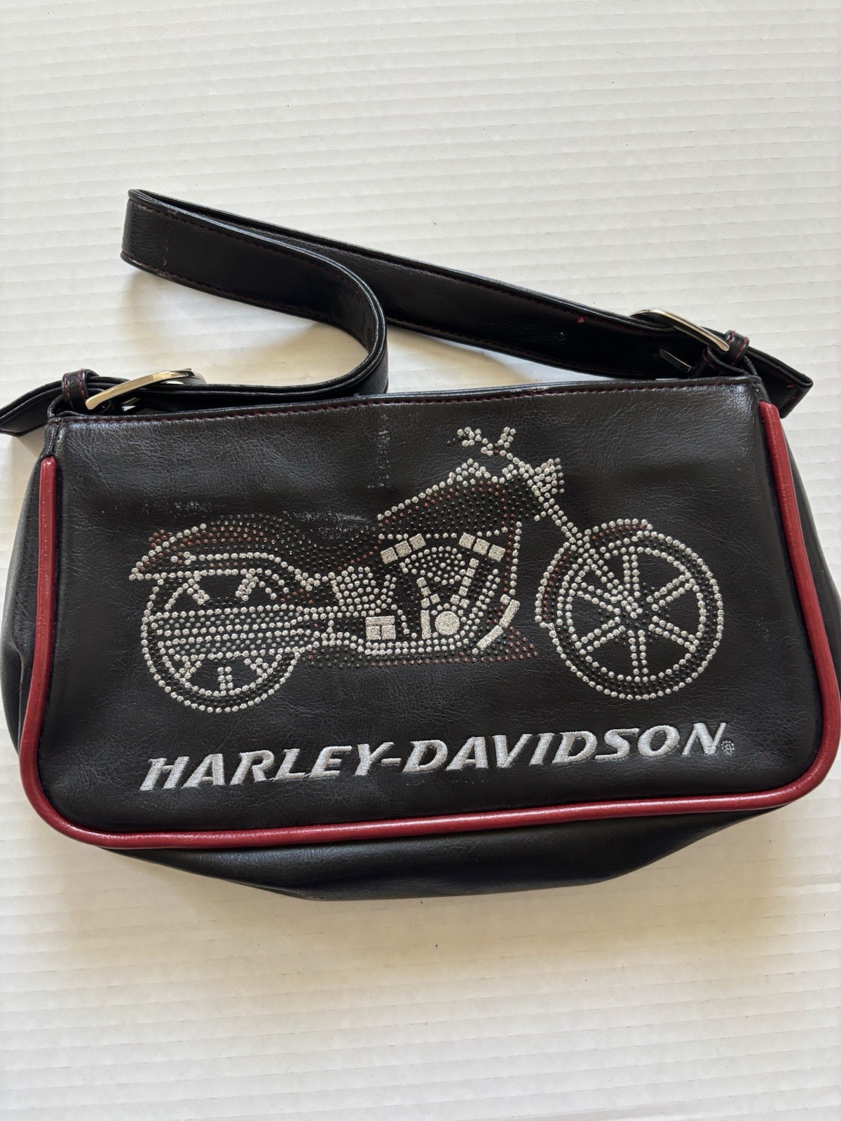 Harley-Davidson Black & Red Glitter Motorcycle Handbag Shoulder Vintage