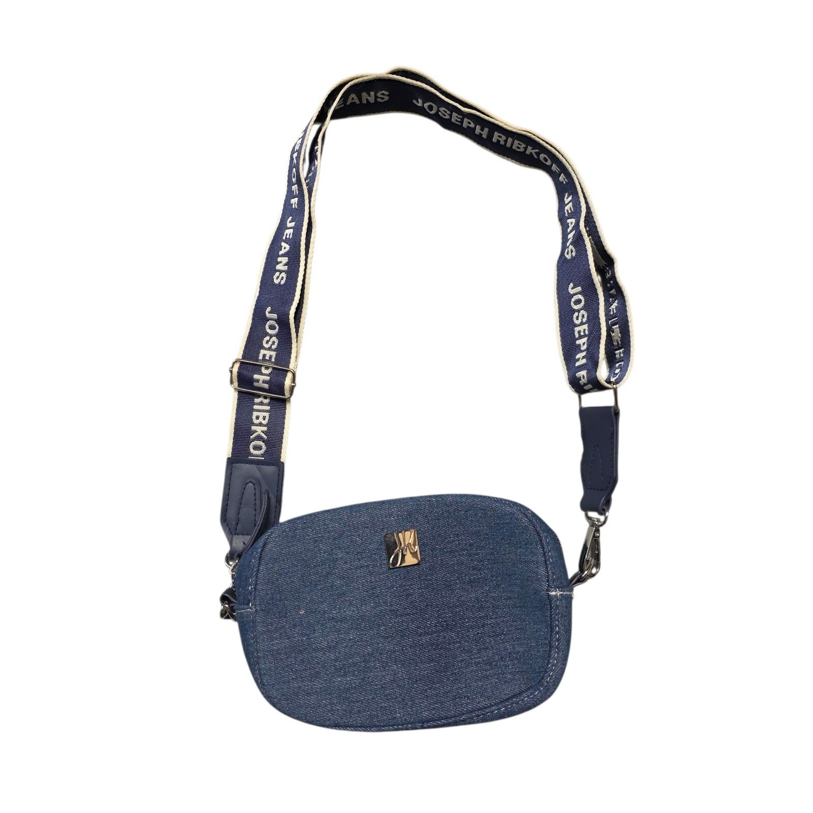 Joseph Ribkoff Jeans Crossbody Bag Purse Denim Blue White Logo Strap Beltbag