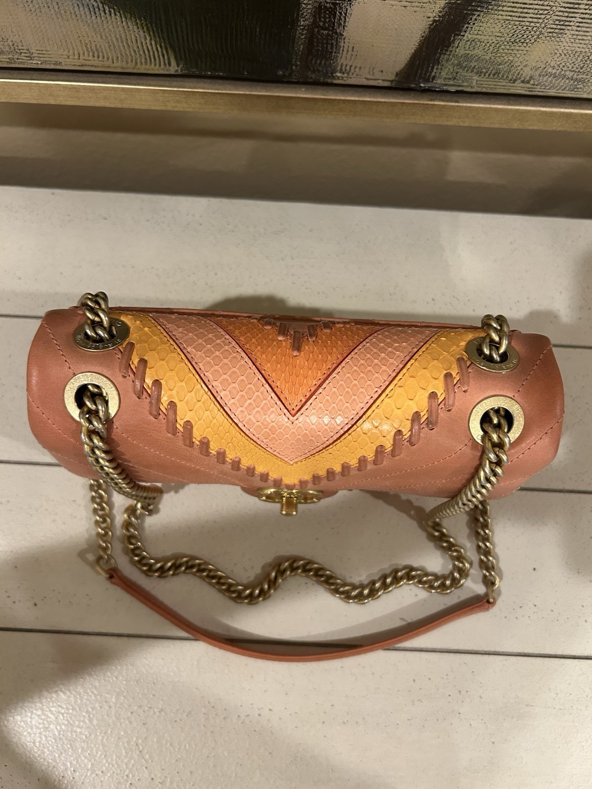Chanel Python Chevron Flap Bag