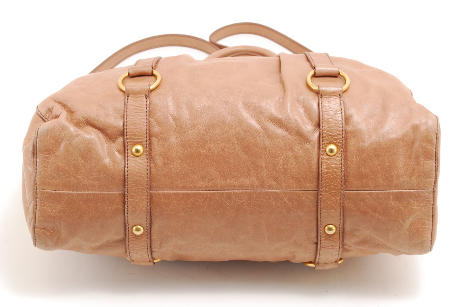 Miu Miu Vitello Lux Leather 2Way Shoulder Tote Bag Pink Beige Gold Hardware