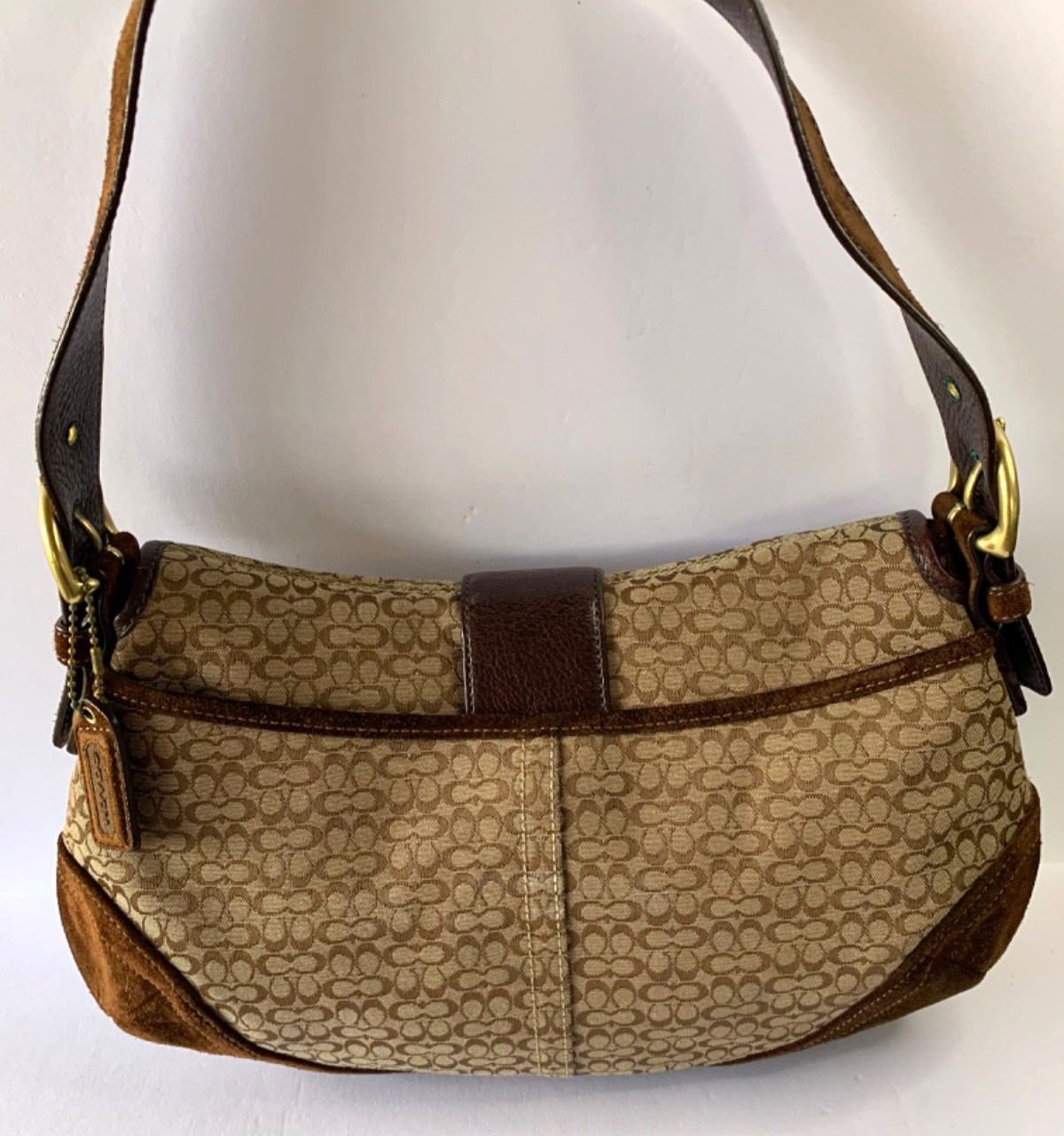 COACH Y2K 6808 Vintage Soho Shoulder Bag Purse Brown Leather and Suede Trim