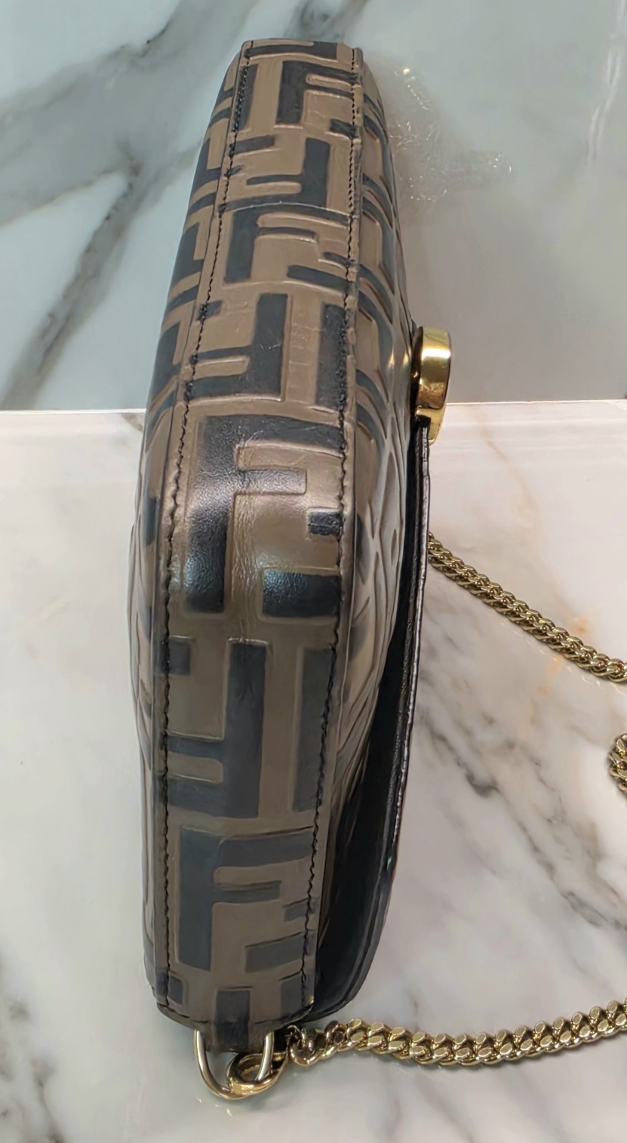 Fendi Vitello FF 1974 Bi-Color Embossed Envelope WOC MSRP: $1,550