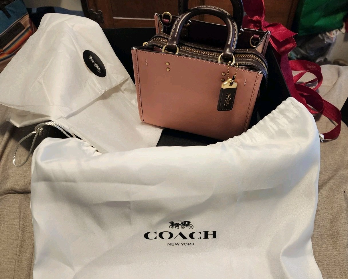 NWOT Coach Rogue 17 In Colorblock Candy Pink Glovetanned Leather Crossbody Bag