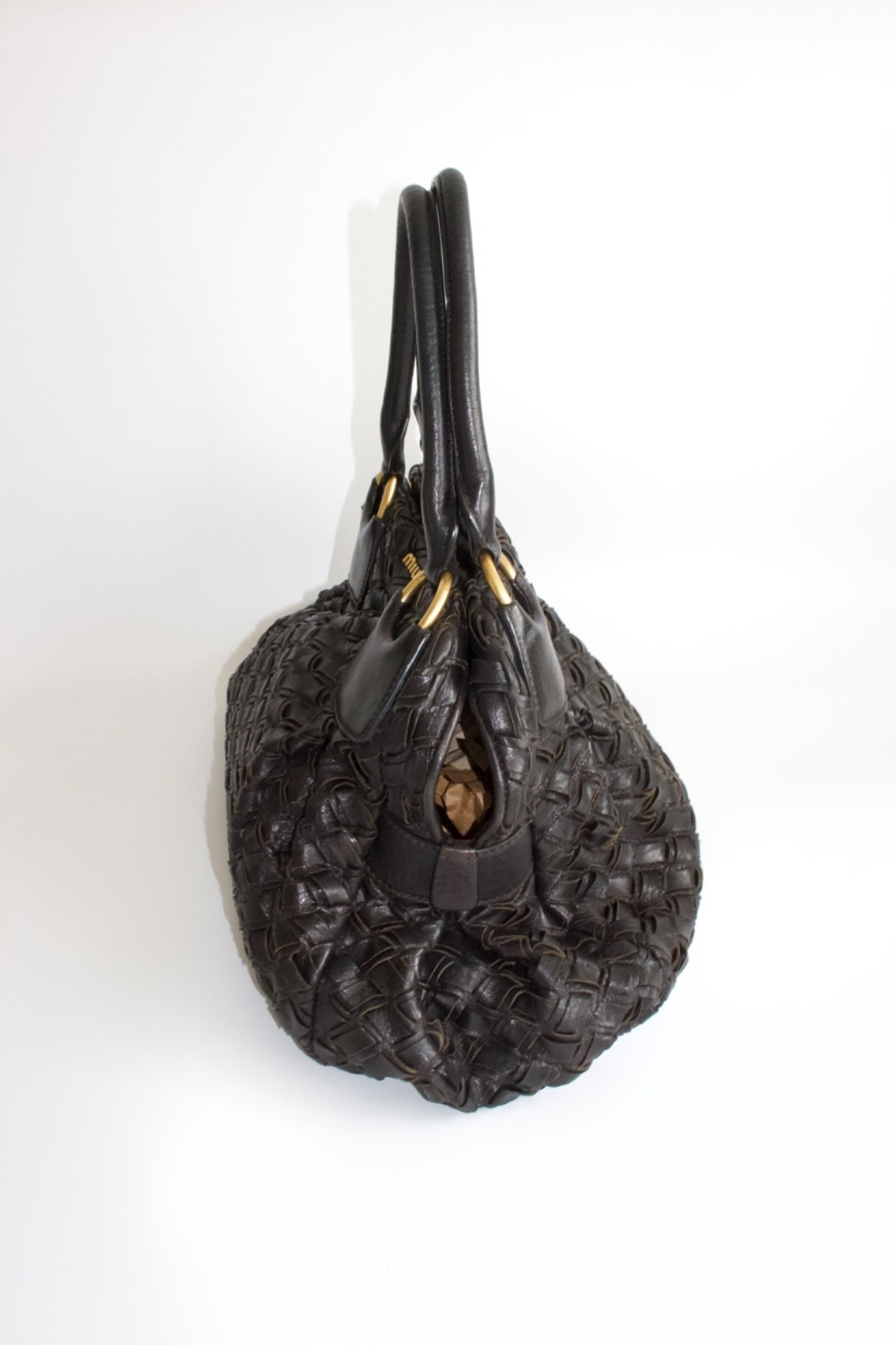 Miu Miu black woven leather handbag