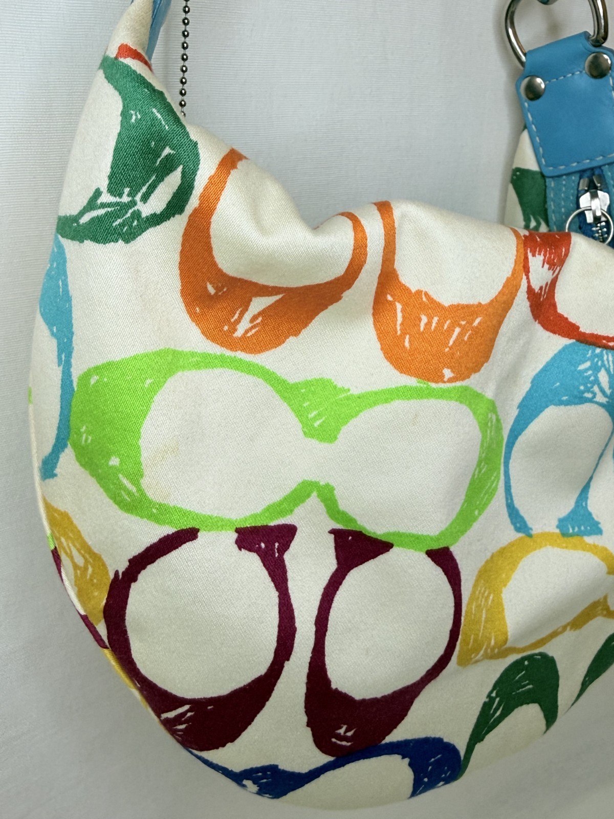 Coach Multicolor Scribble Logo Hampton Hobo Medium Shoulder Bag Y2k Blue Leather