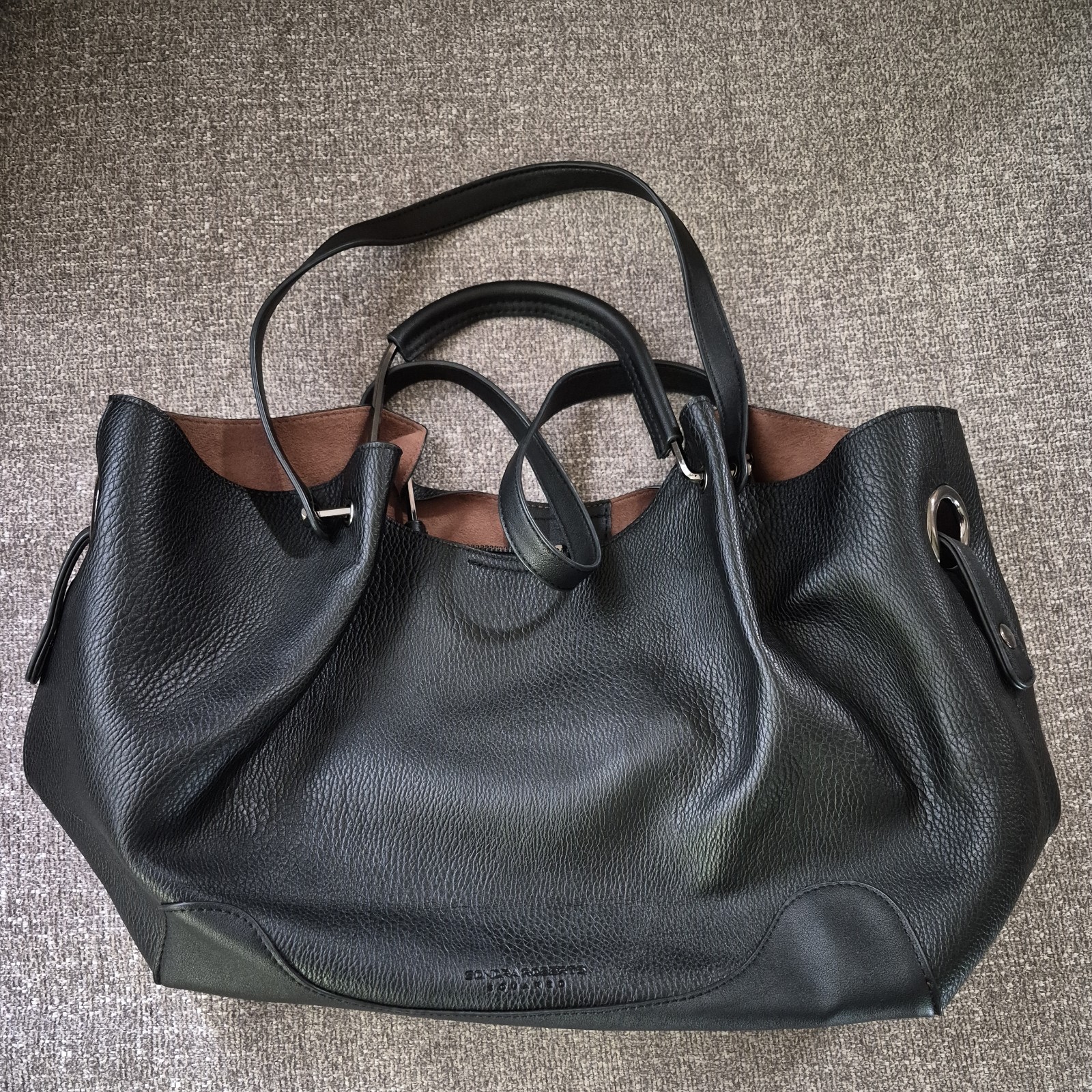 Sondra Roberts Squared Black Leather Tote Satchel Bag Purse