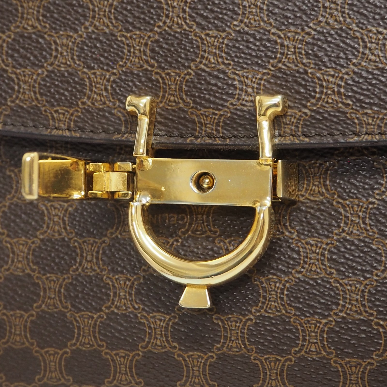 CELINE Macadam Canvas Brown PVC Leather 2Way Shoulder Bag Handbag #64 Rise-on