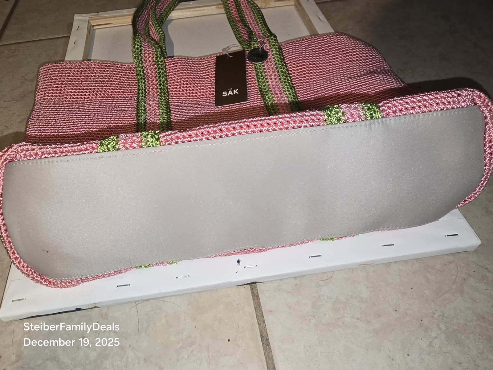 NWT! The Sak Artisan Crochet Carry All Tote Pink Green Large Retro Boho Hipster