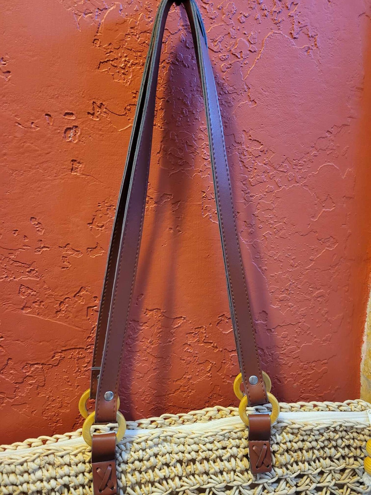 Vintage WAVES By Tandem Bags Boho Wicker Straw Summer Beach Bag Tote Carryall