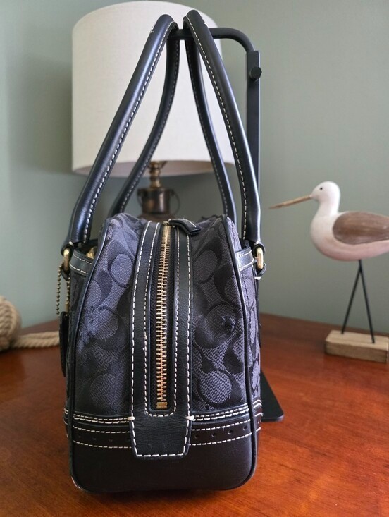 Coach 10532 Hamptons Signature Satchel Black Jacquard Leather Bag Y2K