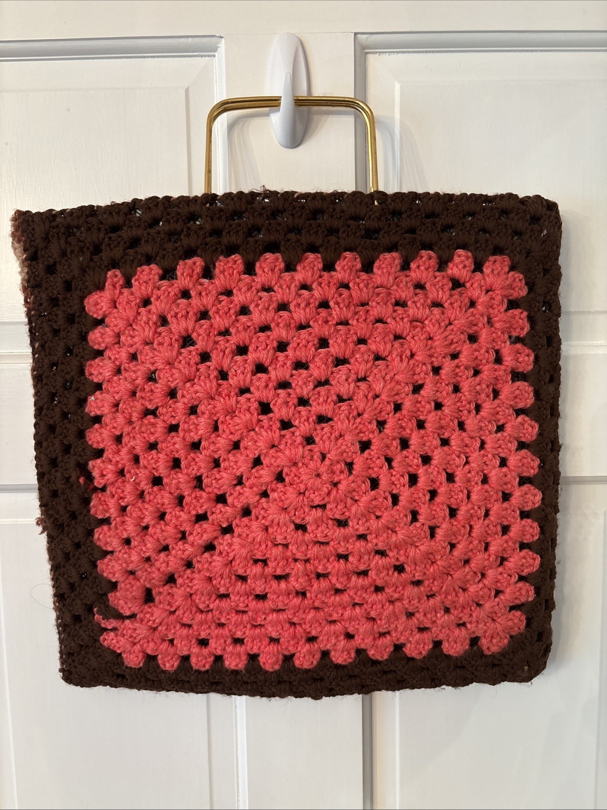 Festival Made in Spain Vintage Granny Square Brown Pink Lined Tote Bag Preowned