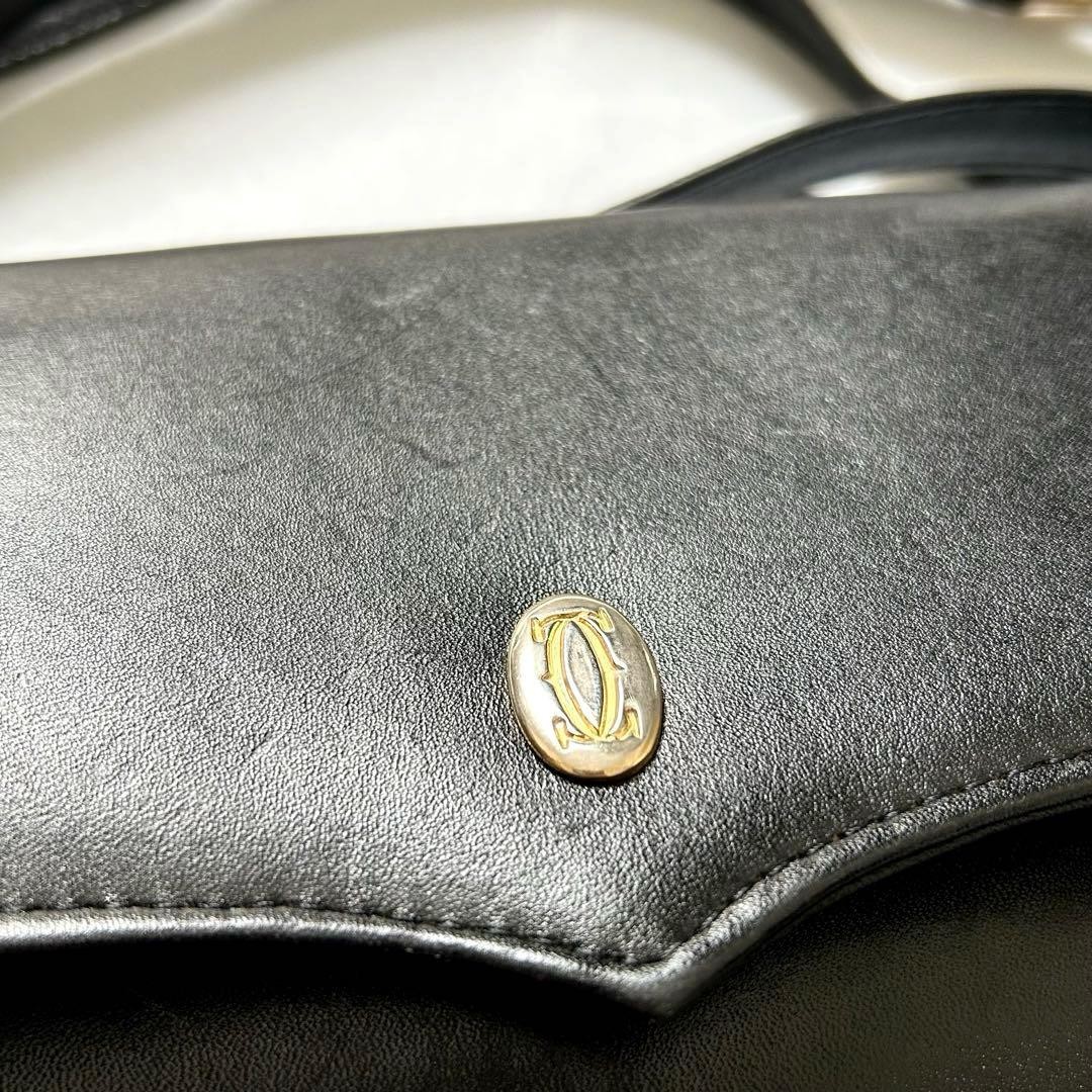 Cartier Must de Cartier Black Leather Small Shoulder Bag Vintage Mini Authentic