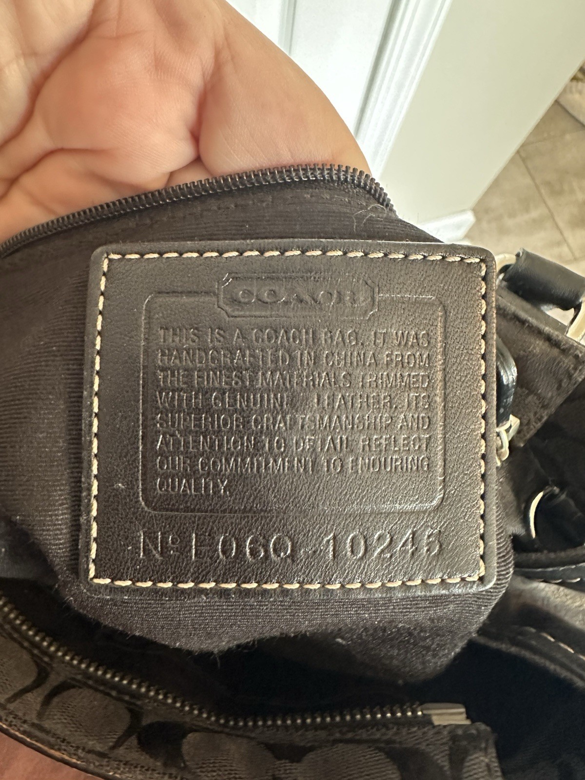 Coach Black Signature Logo Satchel Zip Top Lined Bottom Studs Silver Hangtag