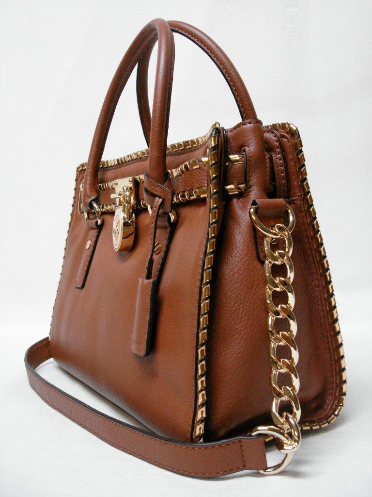 $348 NWT MICHAEL KORS WHIPPED HAMILTON EW SATCHEL PURSE 30S5GHWS7L LUGGAGE GOLD