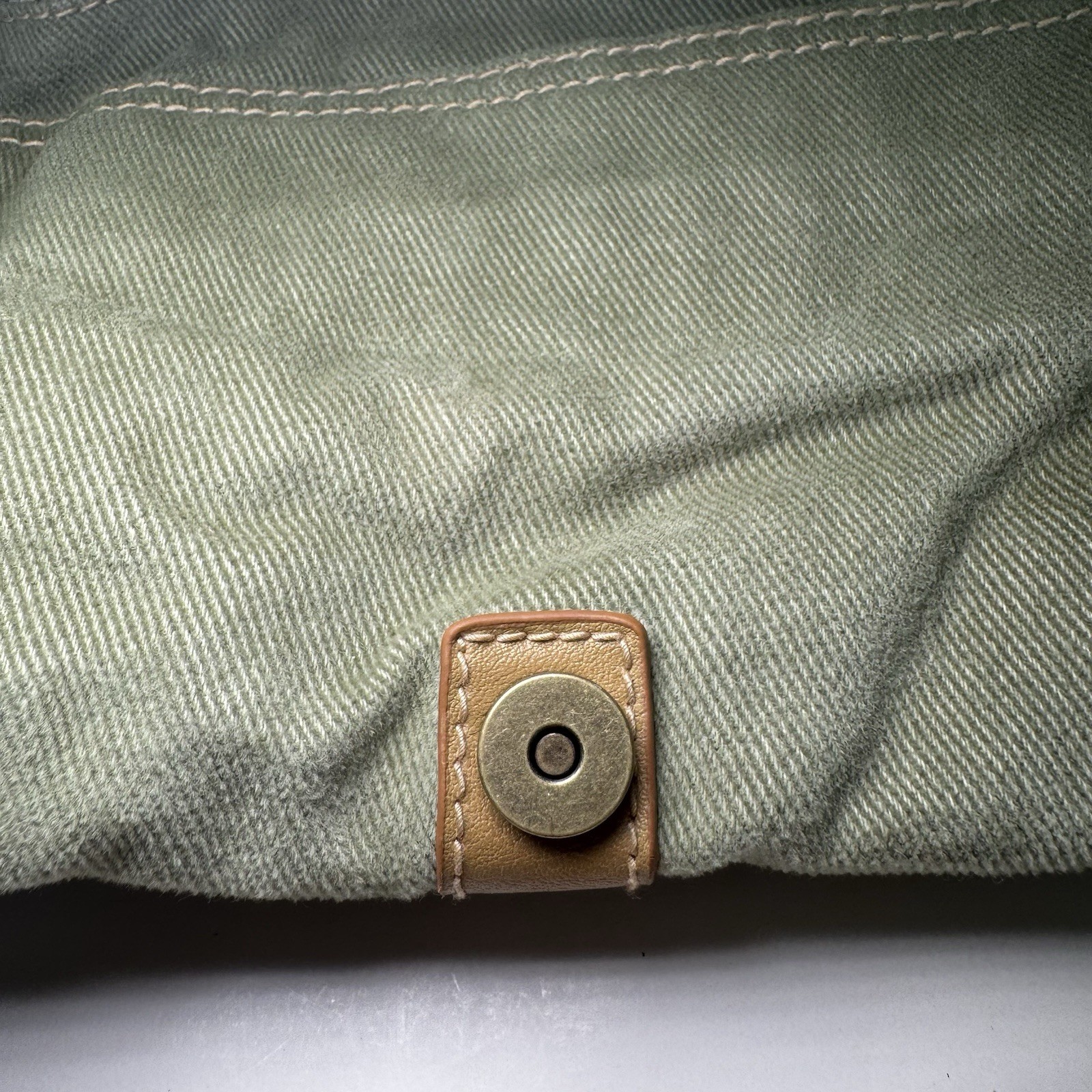 Fossil Olive Green Canvas Crossbody Shoulder Bag 9”L x 4”W x 5”H Leather Snap