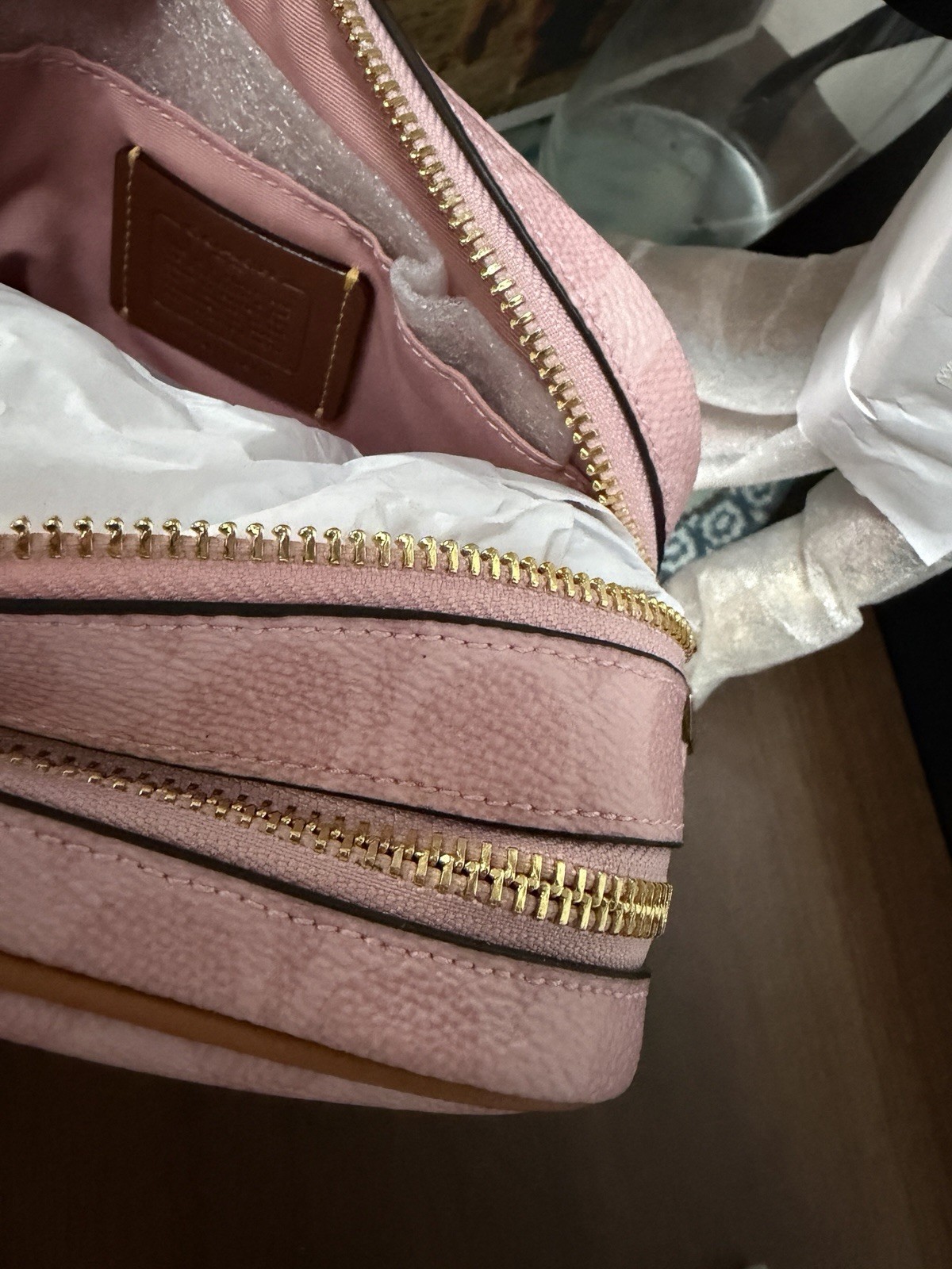 NWT Coach CEK74 Mini Carey Crossbody Bag Signature Leather Charms Powder Pink