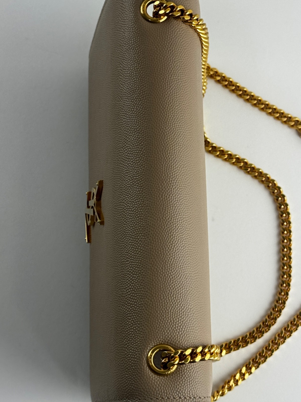 Saint Laurent Grain De Poudre Medium Monogram Kate Satchel Bag Dark Beige YSL