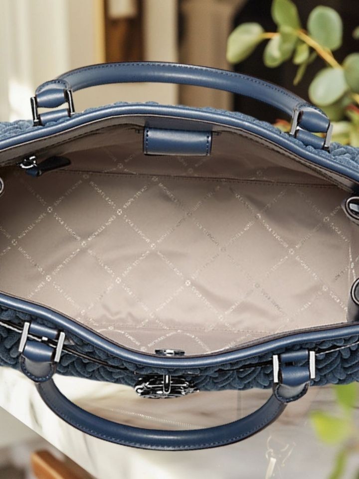Michael Kors Hamilton Women Medium Matelassé Crossbody Satchel Handbag Denim