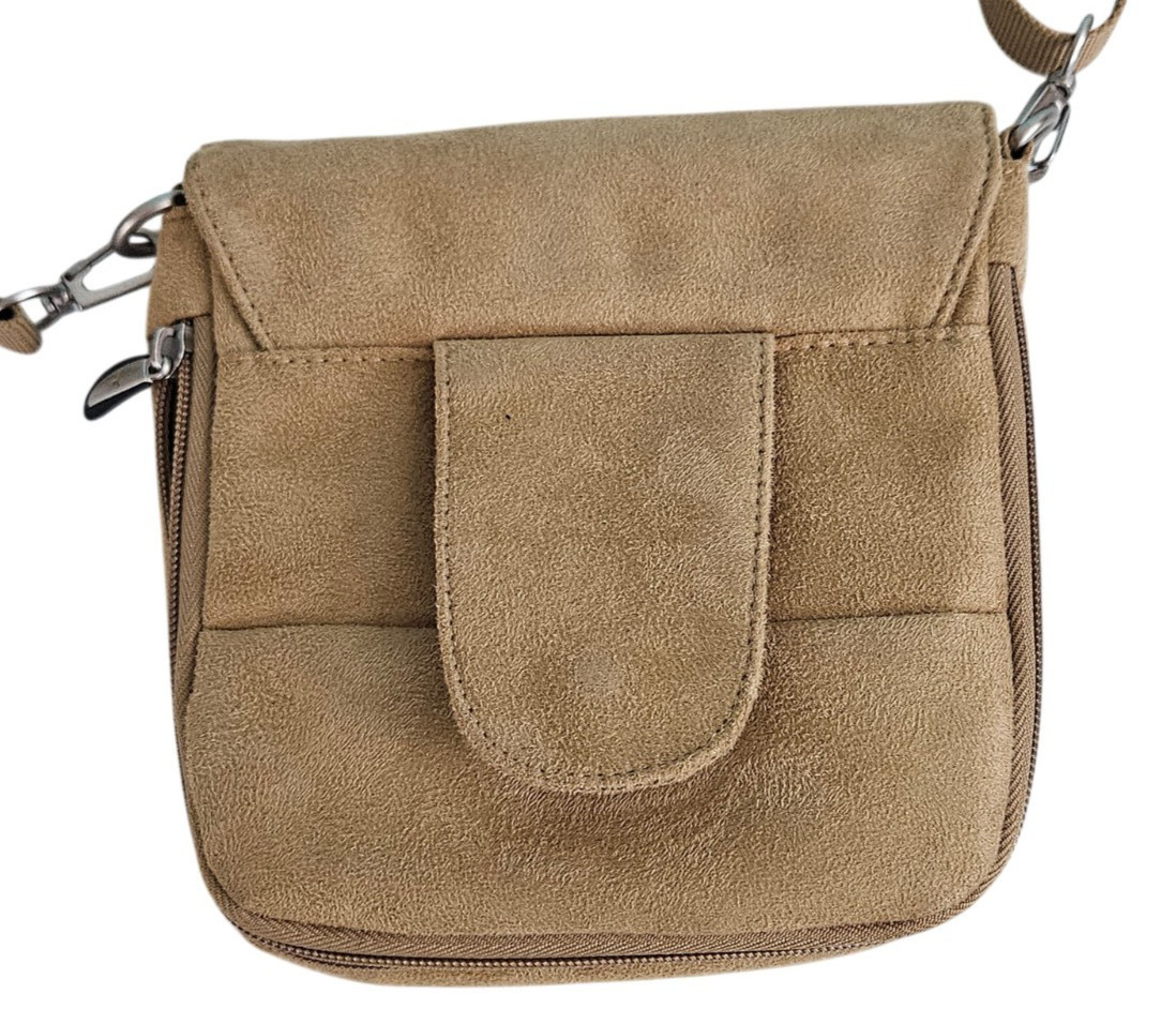 Travelon Crossbody Bag Travel Organizer Microsuede Passport Wallet Mirror Tan