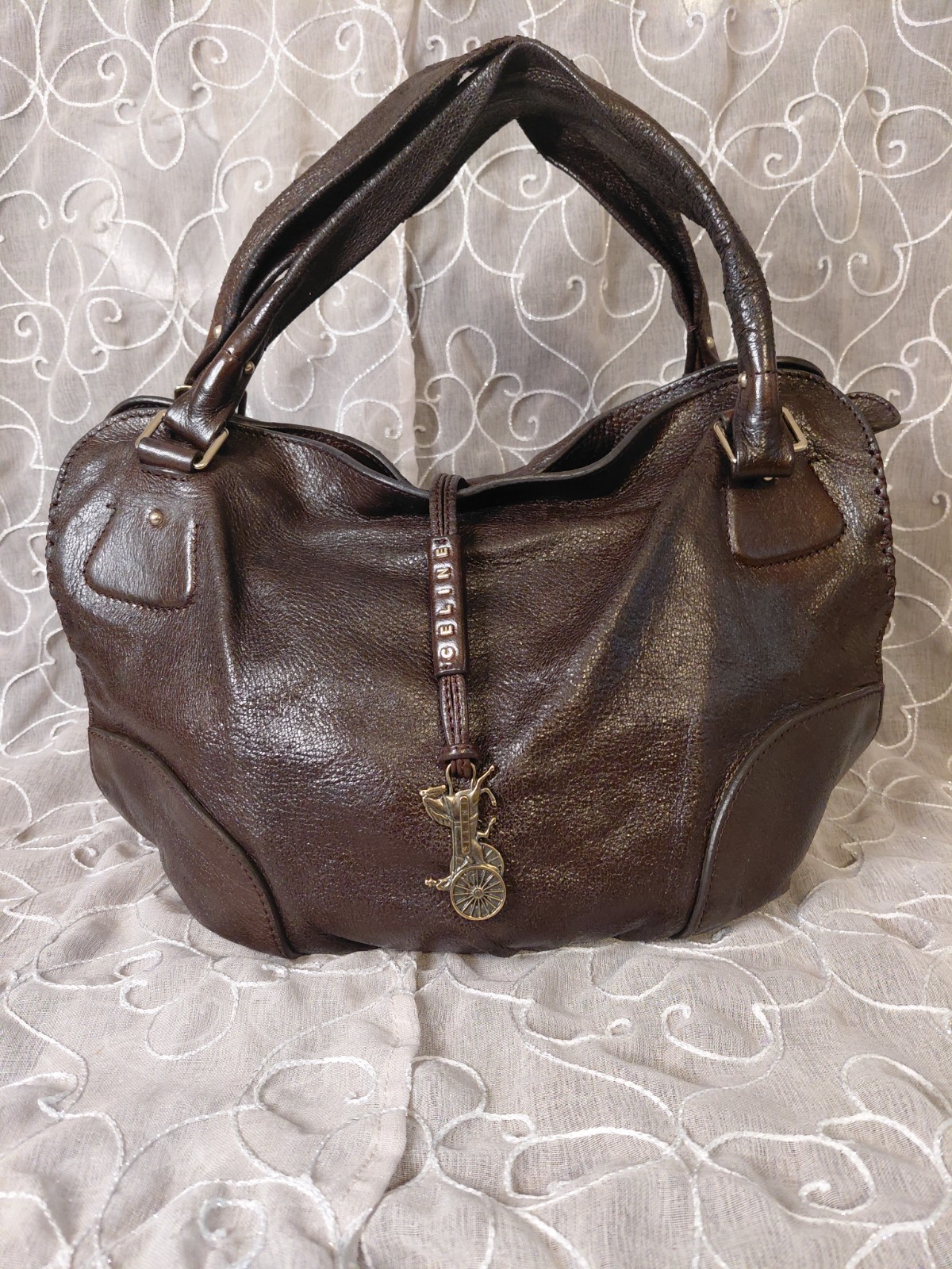 Celine Bittersweet Textured Brown Leather Large Hobo Shoulder Bag