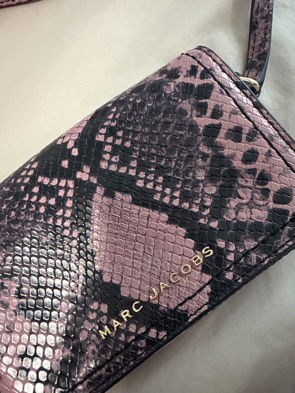 Marc Jacobs Pink/Black Snake Print Small Crossbody, Detachable Strap, Gold