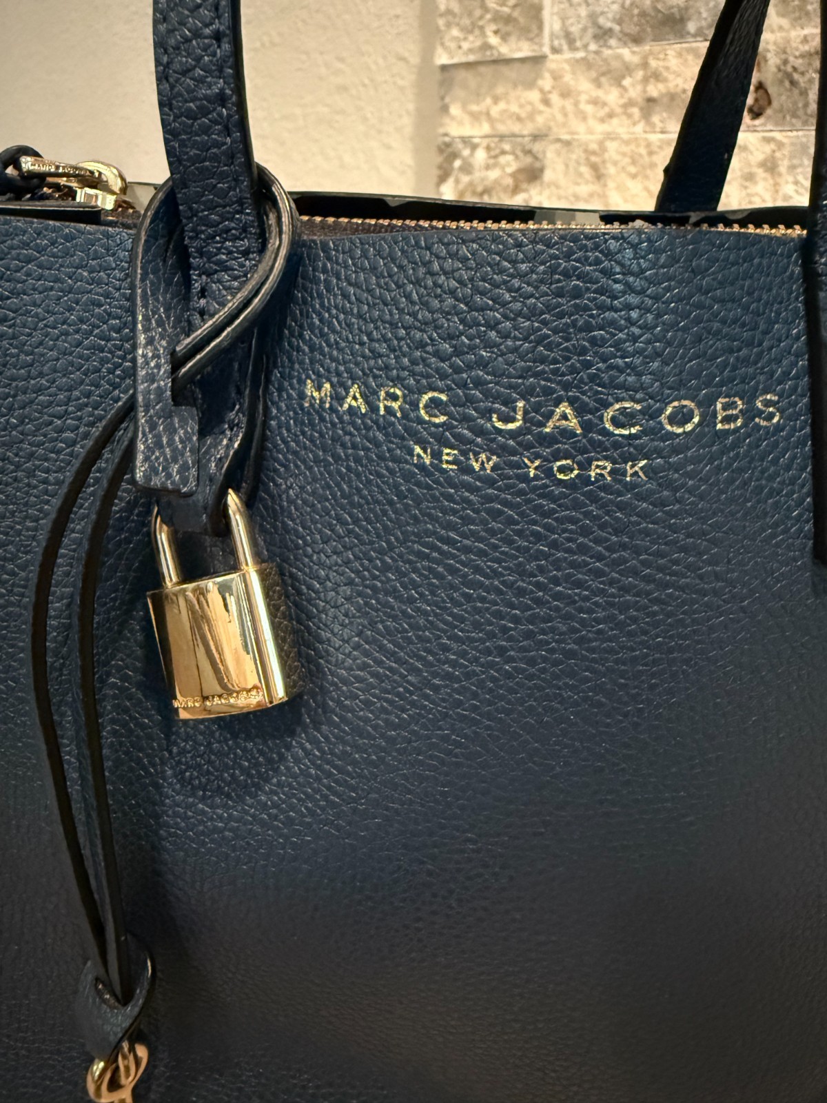 Marc Jacobs Mini Grind Tote Crossbody Navy Blue Pebbled Leather Purse Handbag
