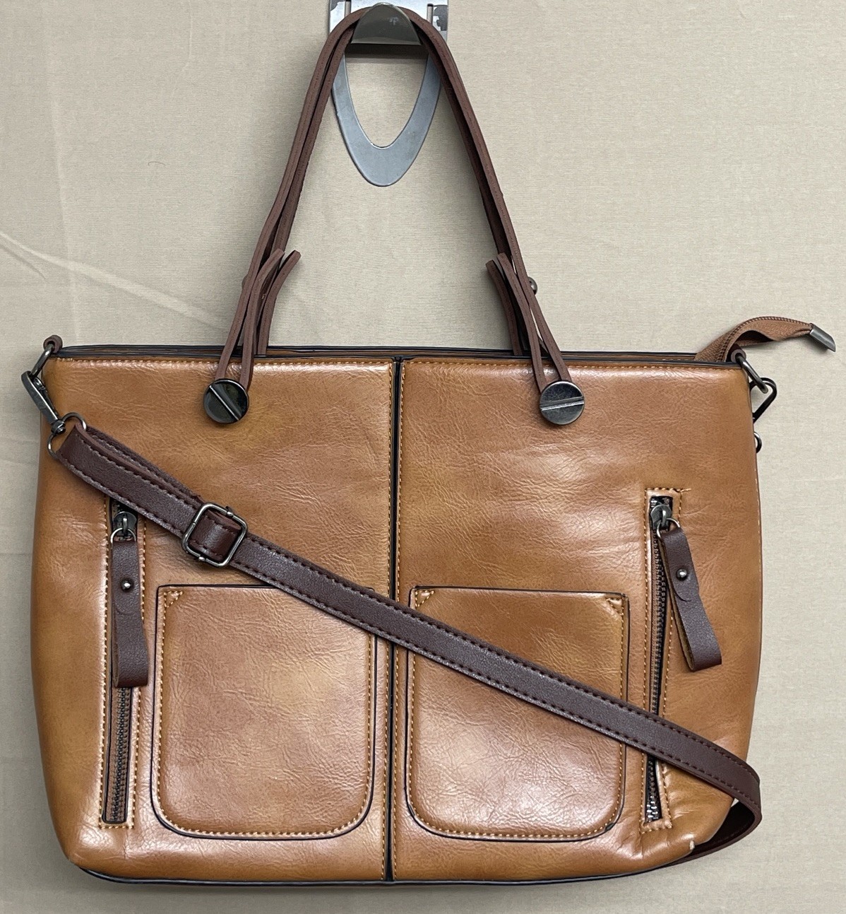 Ivy & fig Vegan Leather Brown Satchel Crossbody Shoulder Bag Handbag Purse Large