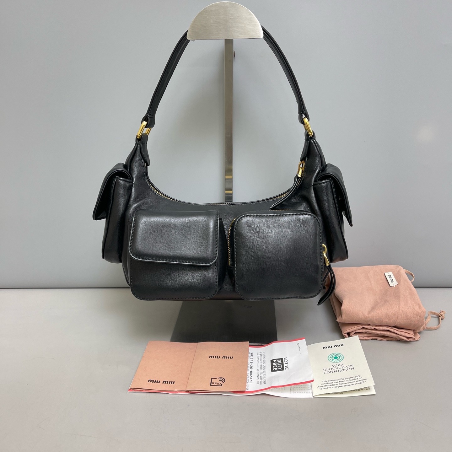 Miu Miu Pocket Normal Size Black Full Leather Shoulder Hobo Bag Duty Paid