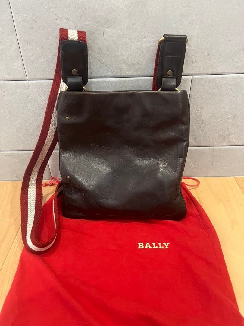 Bally Trainspotting Leather Messenger Bag Crossbody Dark Brown Red Ivory Strap