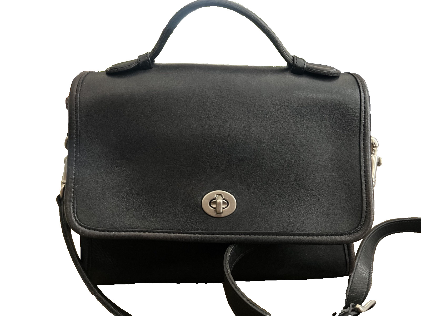 Vintage COACH #9870 Court Bag Black Leather Purse – Nickel Hardware