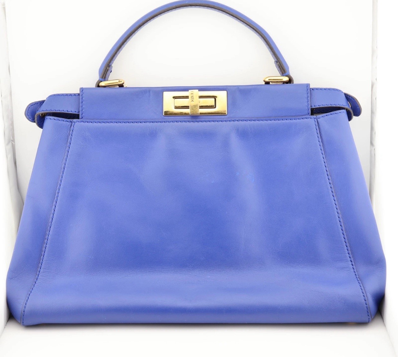 Fendi Blue Peekaboo Medium Leather Bag Sequin Interior gold hardware