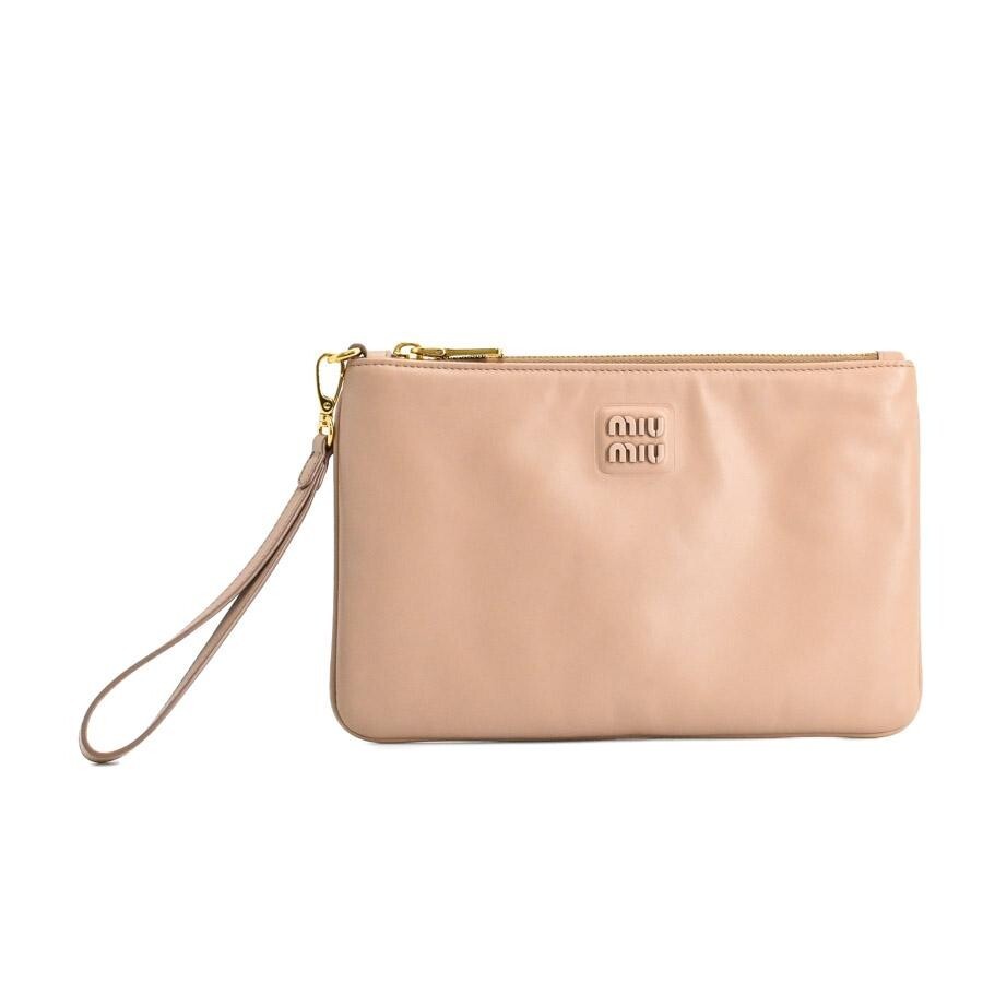 Miu Miu 5NH012 Clutch Pouch Lambskin Beige 24.5×15.5cm Womens Pouch