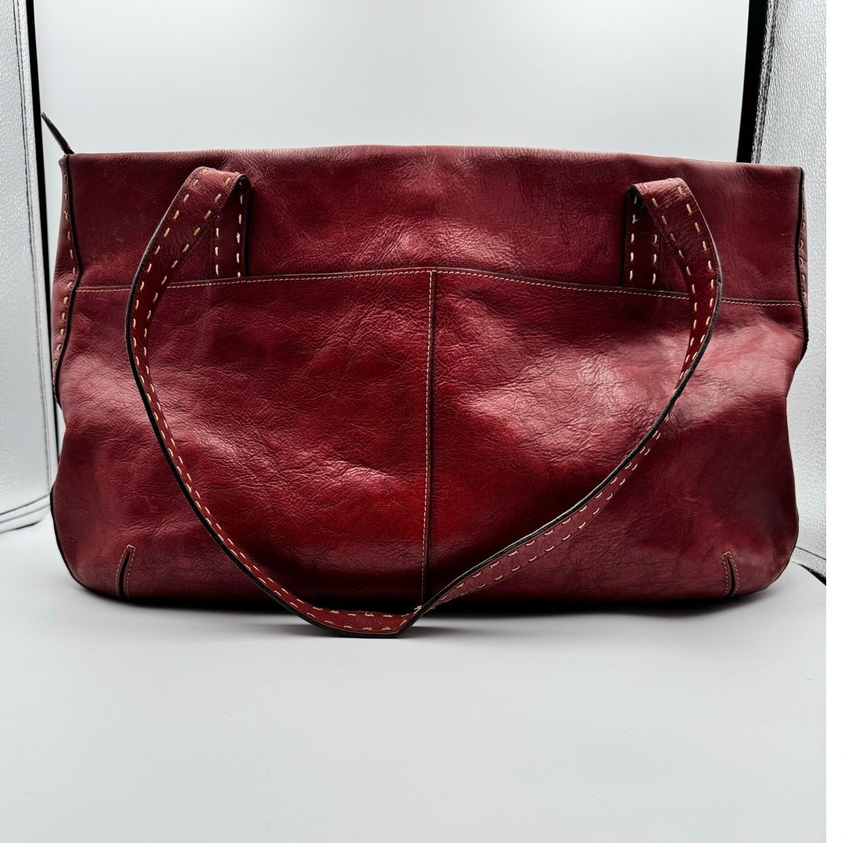 VTG ’90s El Portal Dark Red Leather Shoulder Bag Tote AS IS-READ NOTE