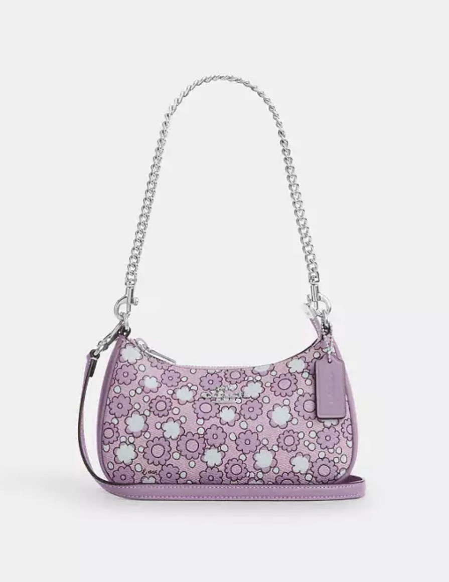 NWT COACH Teri Mini Crossbody Bag w/ Floral Print CBG64 Silver/Lily Multi Violet