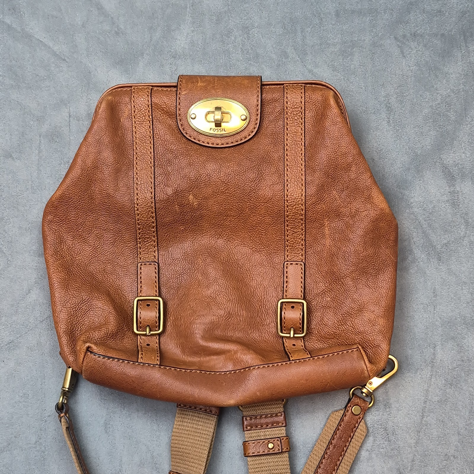 Fossil Emilia Pebbled Leather Cognac Boho Festival Minimalist Backpack ZB4927