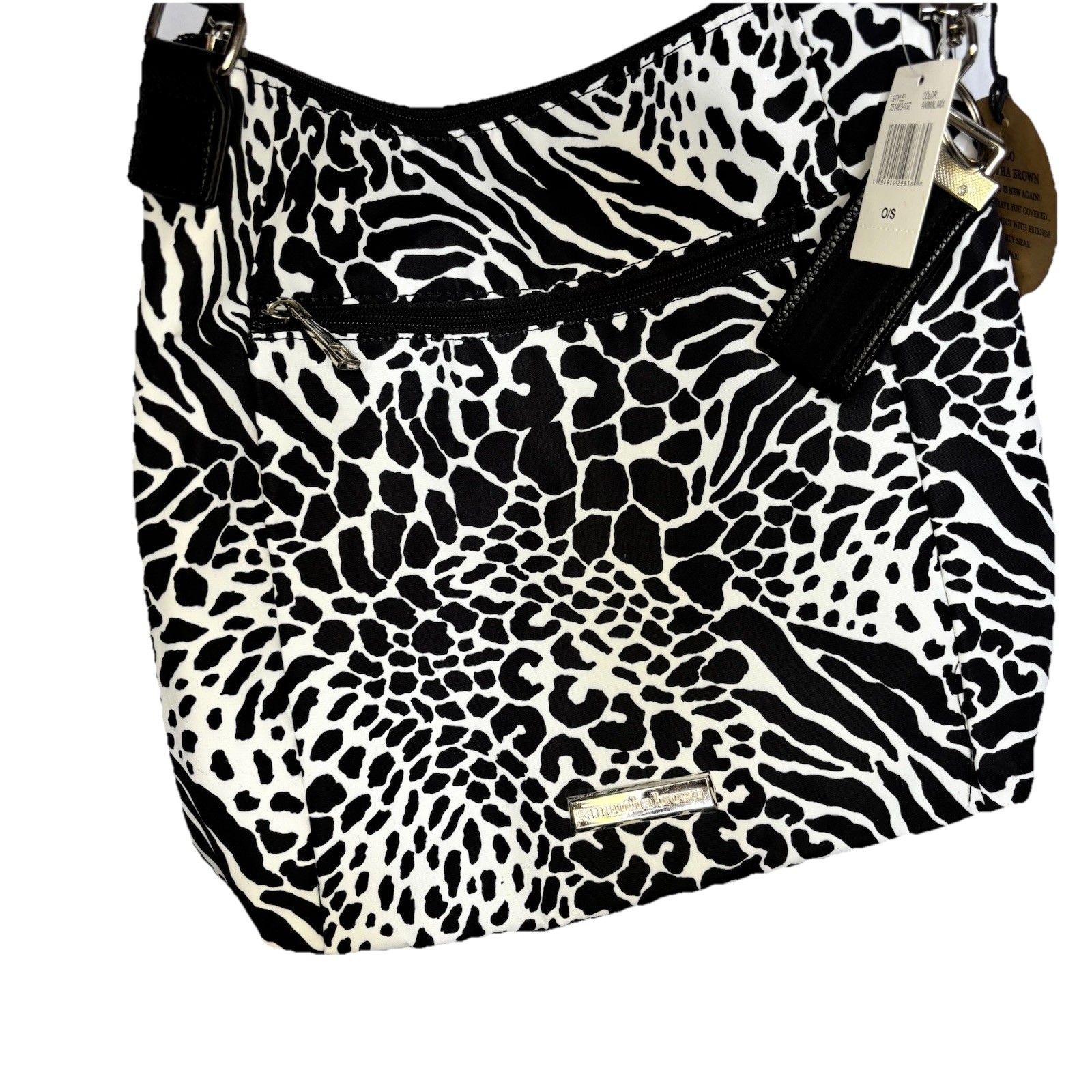 Samantha Brown Crossbody Cheetah Black Adjustable Strap 11 inches Long Travel