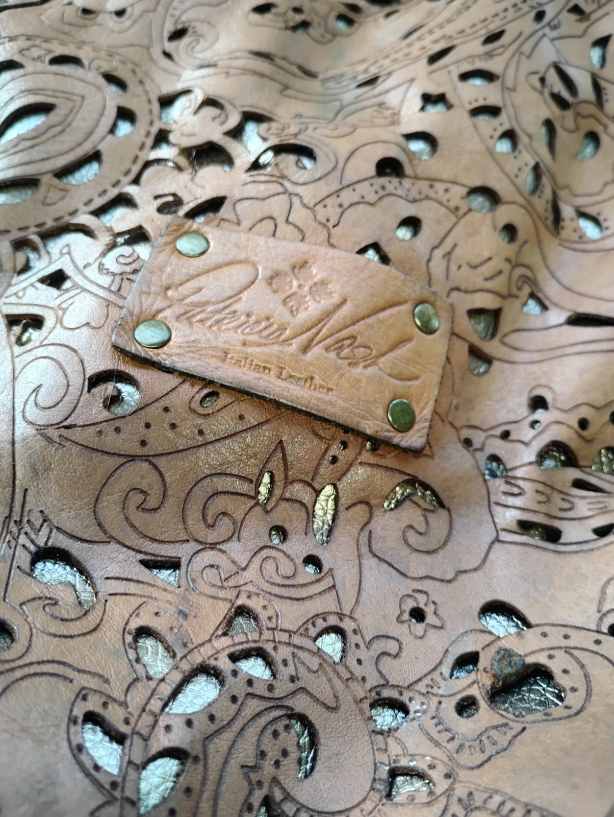 Patricia Nash Tooled Cut Out Tote Bag Italian Leather