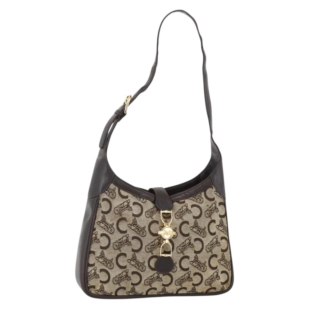 CELINE C Sulky Shoulder Bag Canvas Beige Gold Auth bs34212