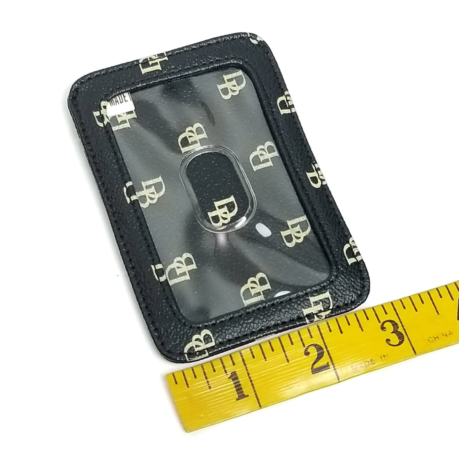 Dooney & Bourke Black Monogram Leather Card Holder Clear ID Window 4” x 2.75”
