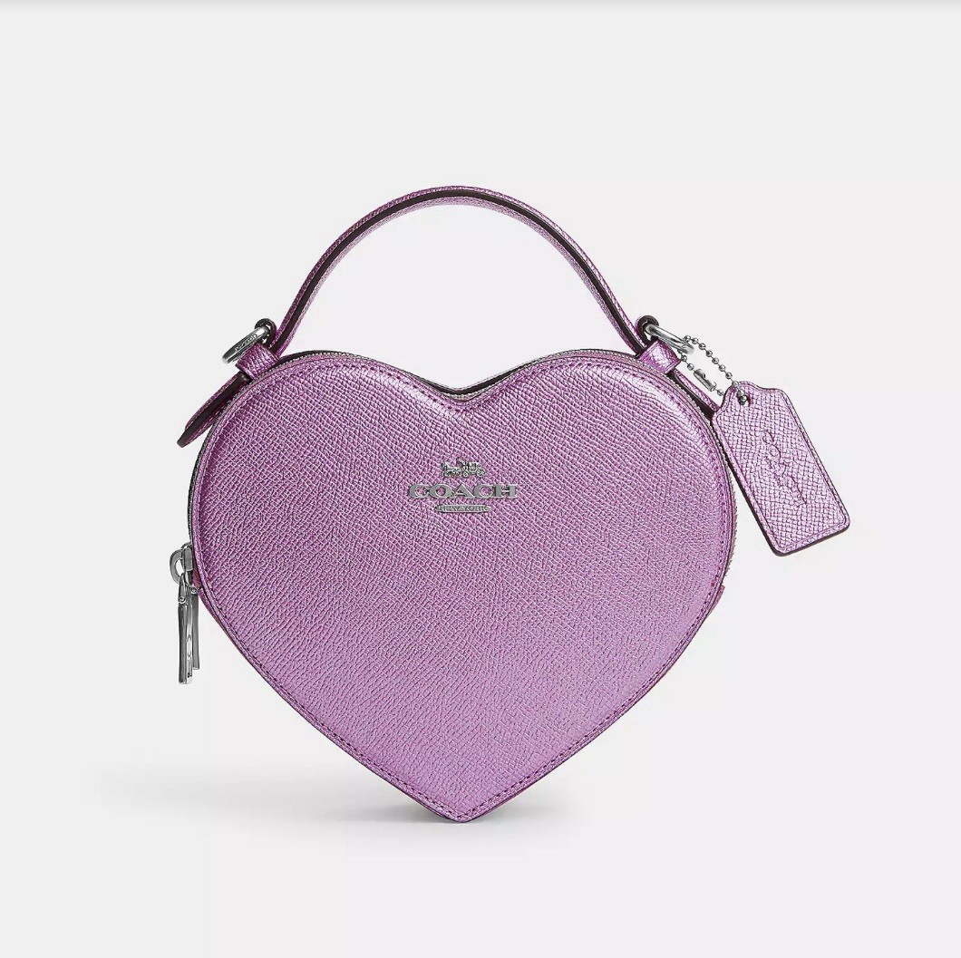 Coach Heart Crossbody Bag Metallic Pink Leather Chain Strap Valentine’s Day NWT