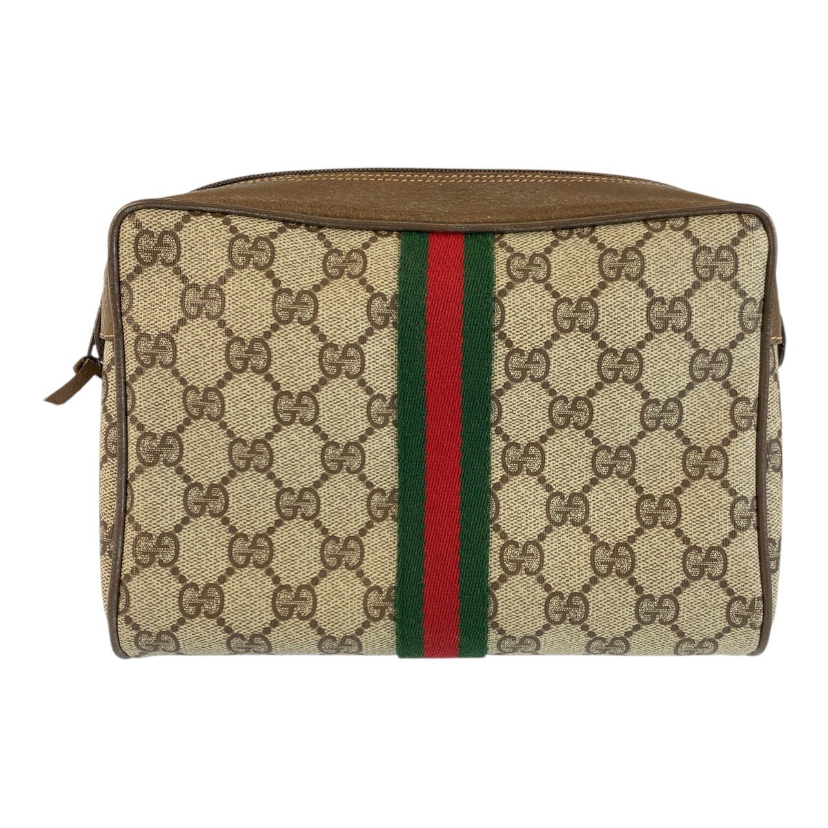 GUCCI Web Stripe 89 01 012 Clutch bag pouch Beige brown GG Supreme Canvas